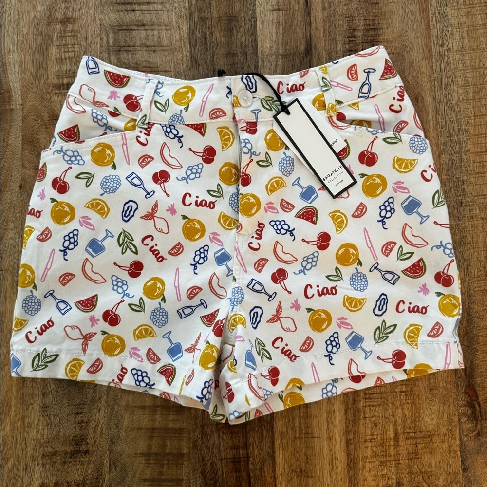 bagatelle White High Waist Fruit Print Shorts